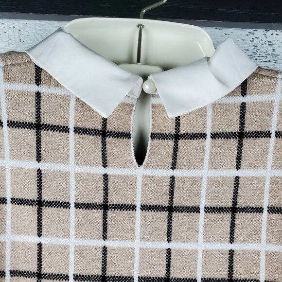 Tahari Women’s Long Sleeve Plaid Layered Tan Sweater Size Medium Preppy - Picture 6 of 10